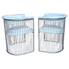 Pair of Warren Platner style Steel Barrel Back Chairs, C. 1980s