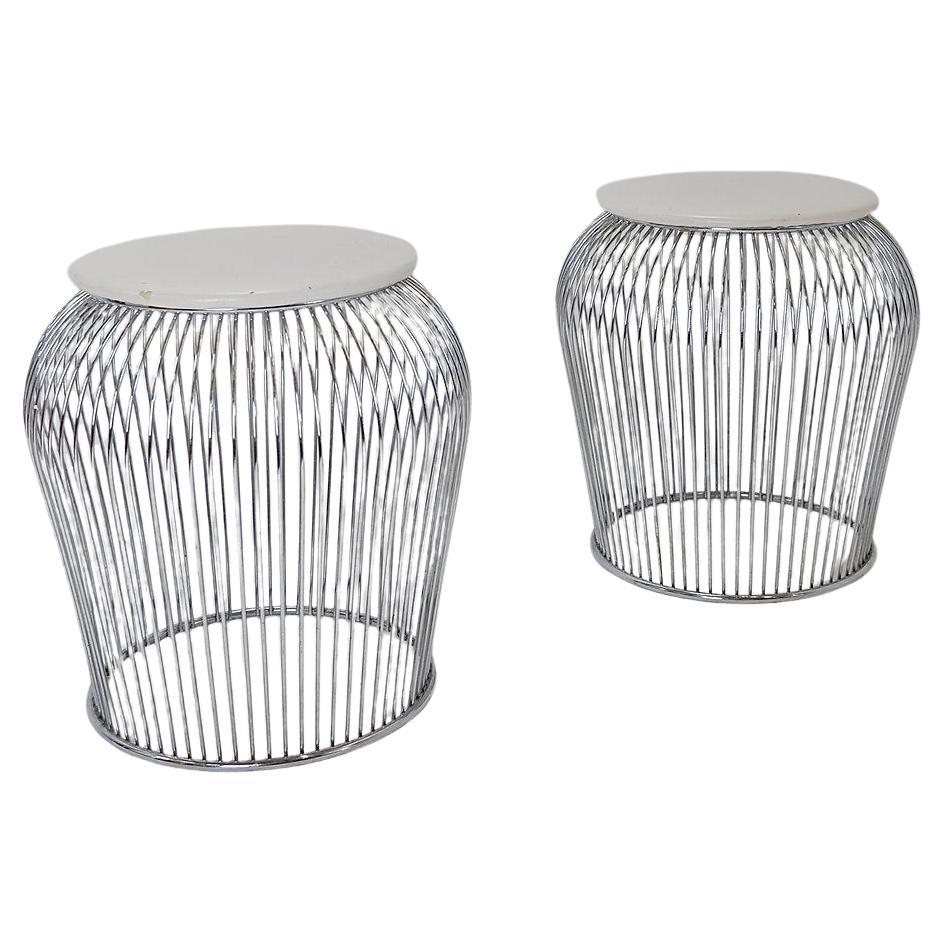 Pair of Warren Platner style wire stools - 1970s