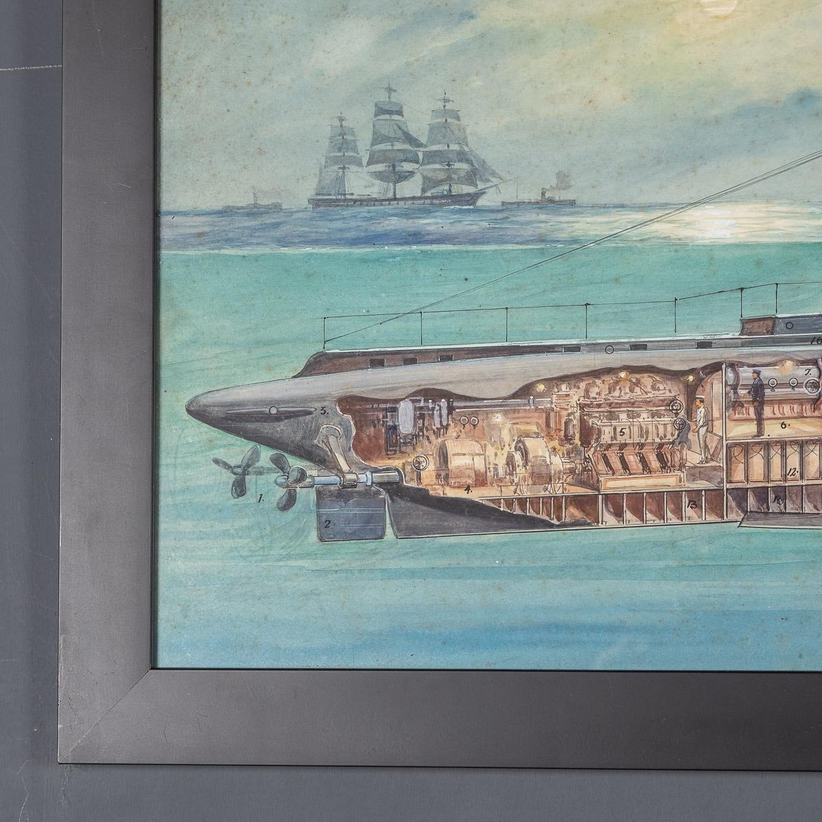 Paire de peintures de navires de guerre de Charles De Lacy, britanniques, 1856-1929 en vente 6