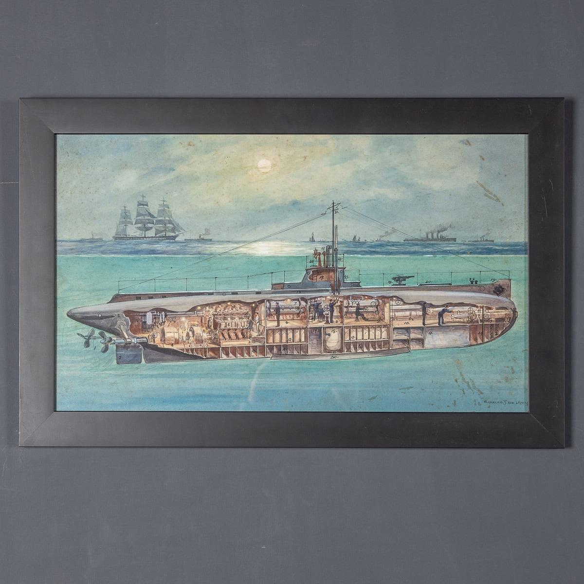 Paar Kriegsschiffsgemälde von Charles De Lacy, Brite, 1856-1929 (Britisch) im Angebot
