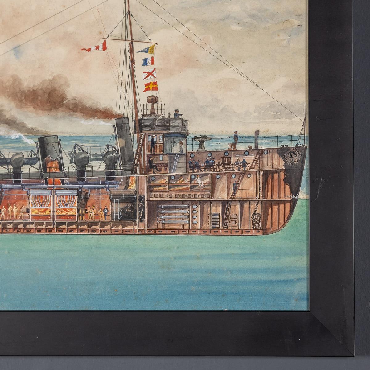 Paar Kriegsschiffsgemälde von Charles De Lacy, Brite, 1856-1929 (19. Jahrhundert) im Angebot