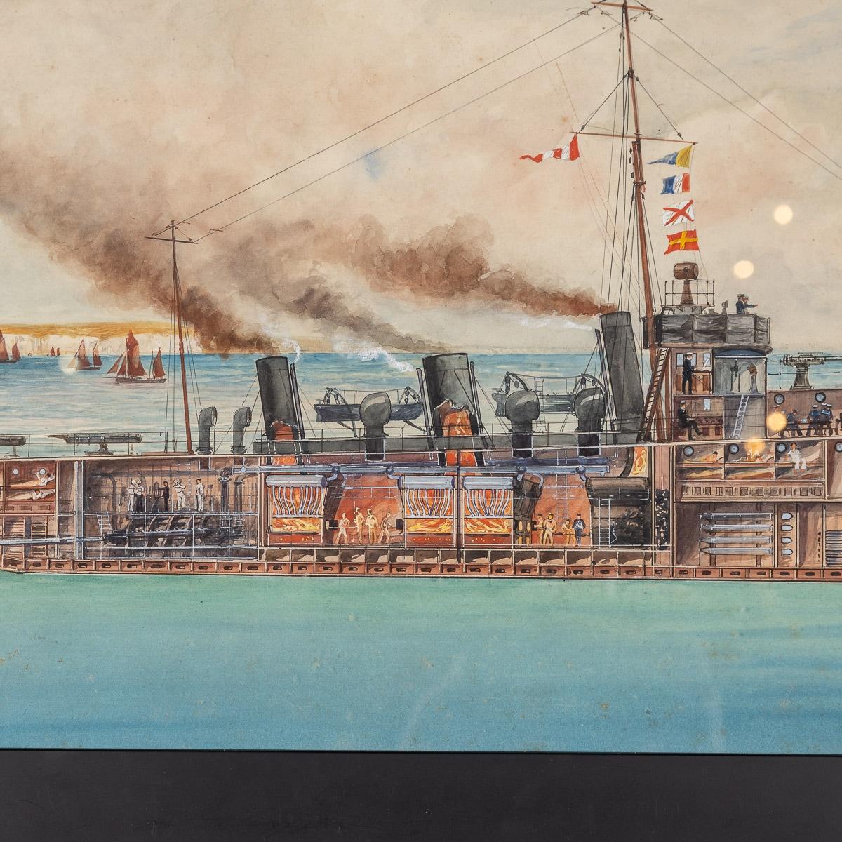 Paire de peintures de navires de guerre de Charles De Lacy, britanniques, 1856-1929 en vente 1