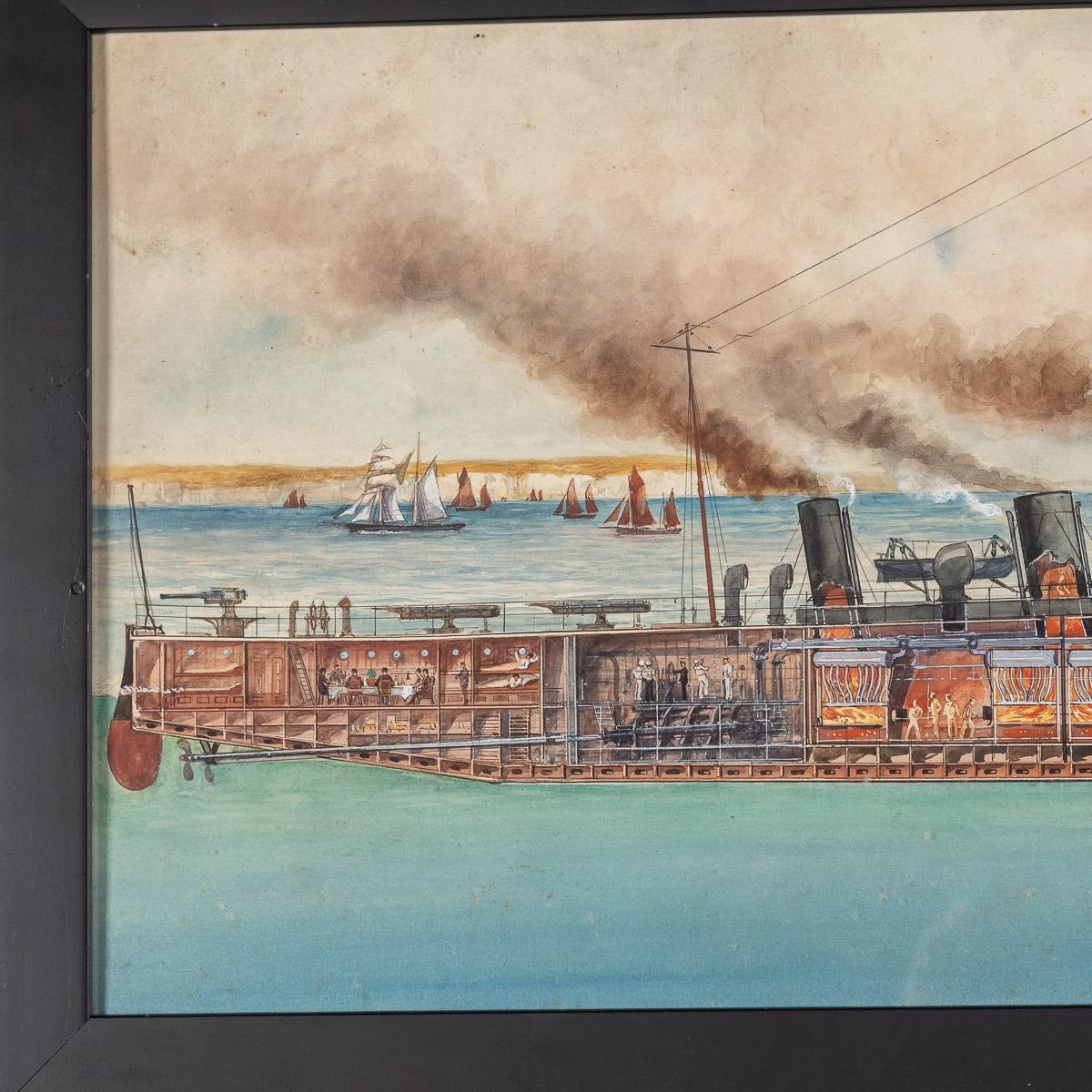 Paire de peintures de navires de guerre de Charles De Lacy, britanniques, 1856-1929 en vente 2