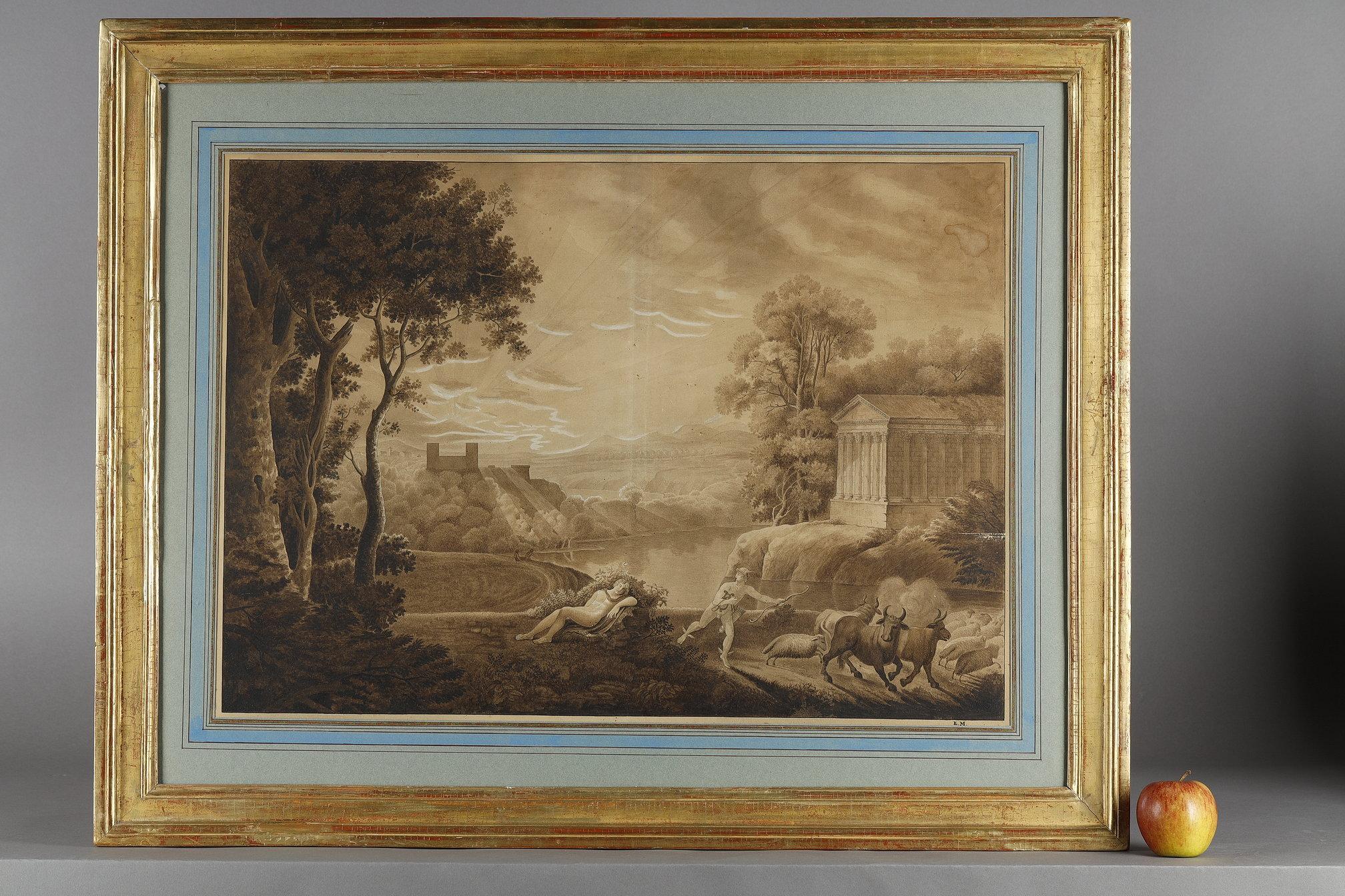 French Pair of wash drawings after Claude Gelée, 18th century school