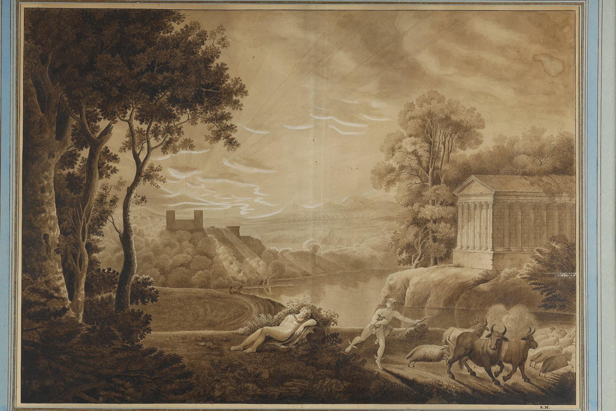 Pair of wash drawings after Claude Gelée, 18th century school In Good Condition In Paris, FR