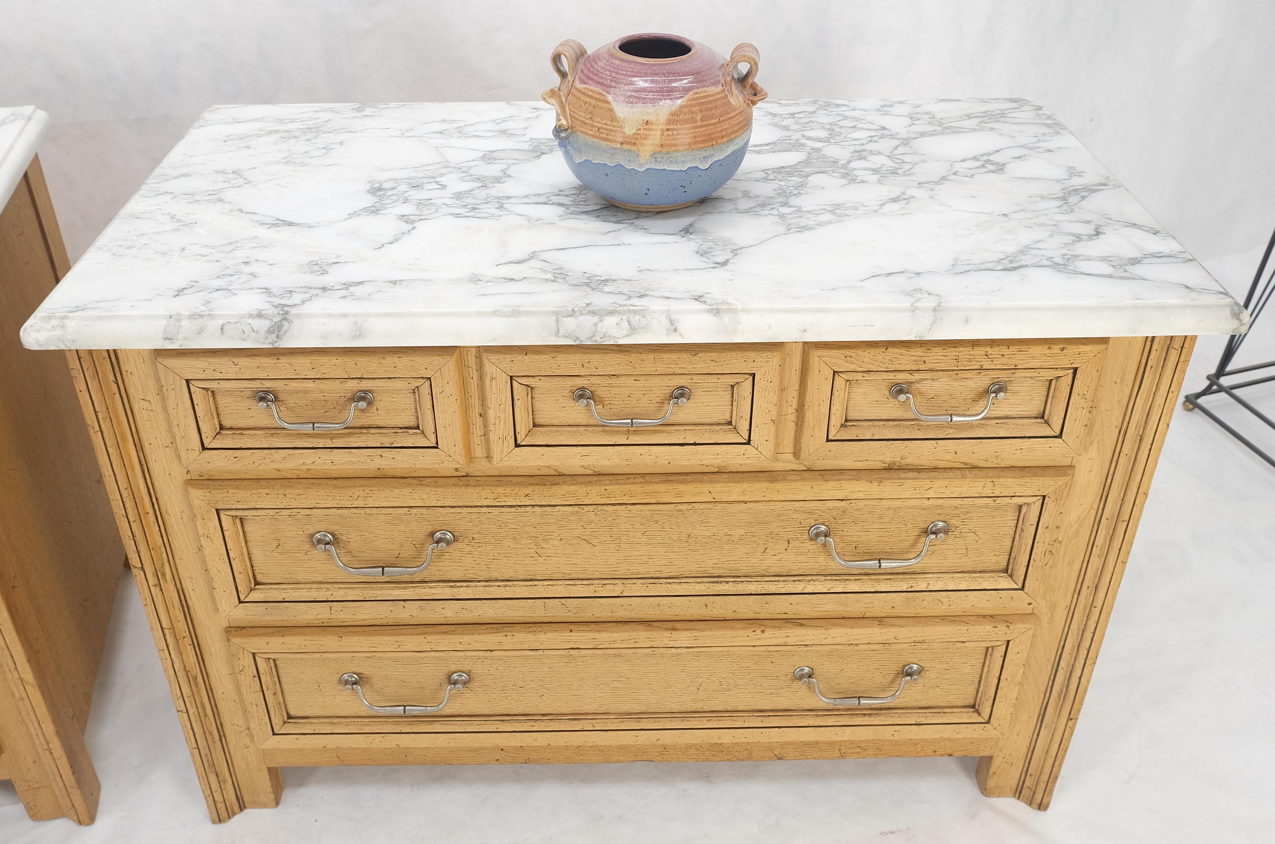 Pair of Washed Oak White Marble Tops 5 Drawers Bachelor Chests Dressers MINT! For Sale 7