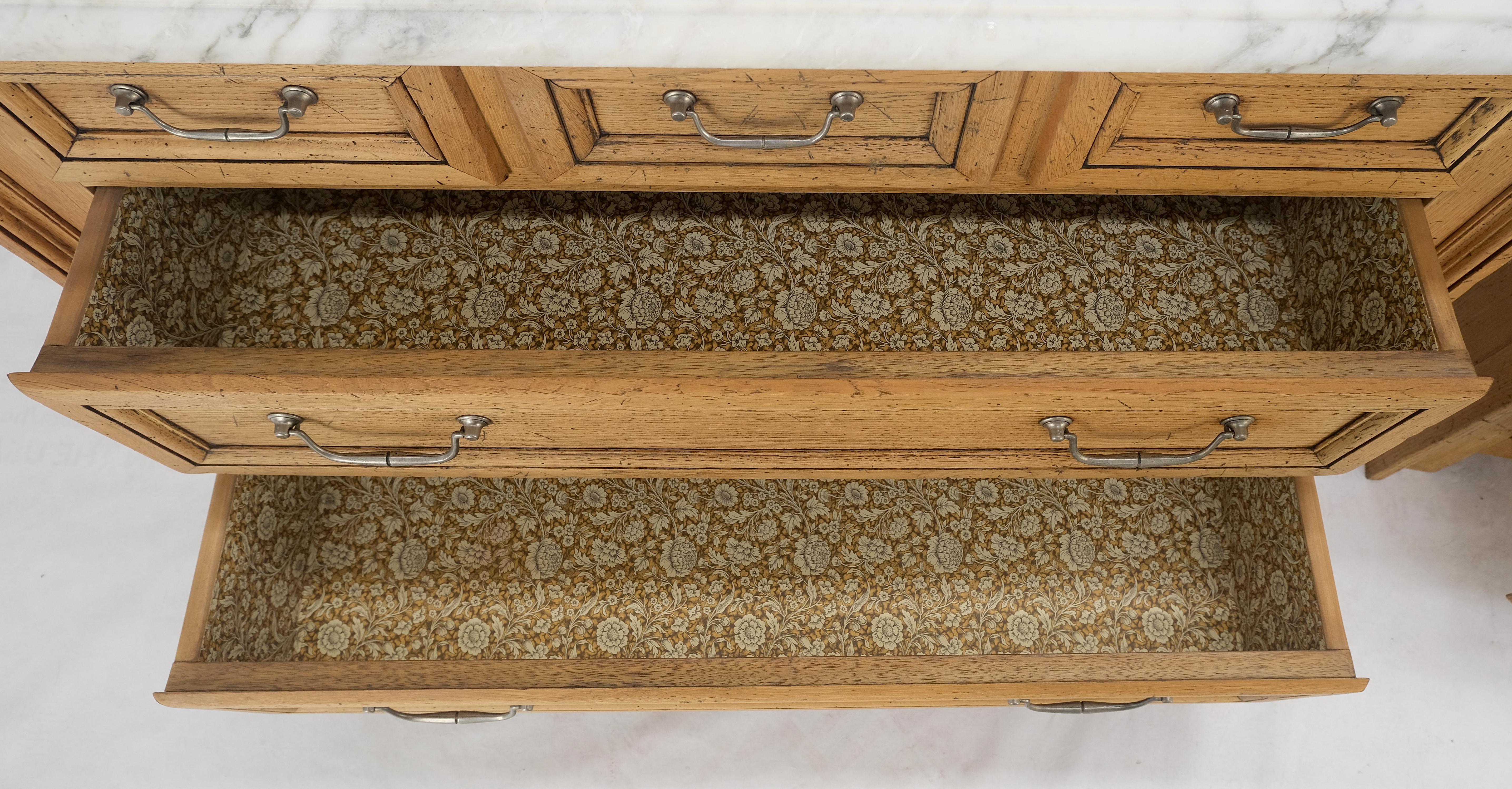 20th Century Pair of Washed Oak White Marble Tops 5 Drawers Bachelor Chests Dressers MINT! For Sale