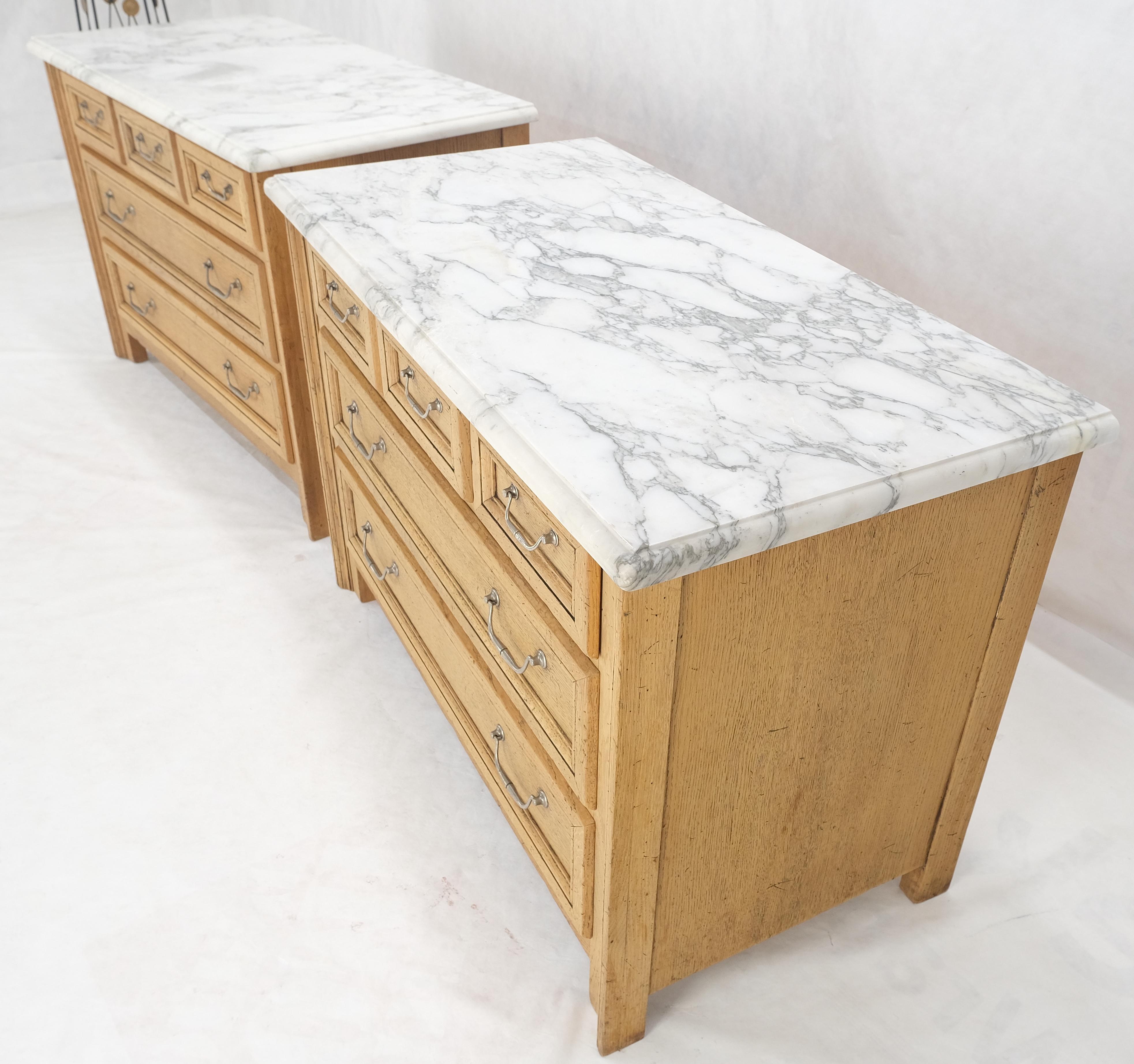 Pair of Washed Oak White Marble Tops 5 Drawers Bachelor Chests Dressers MINT! For Sale 2