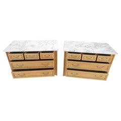 Paire de commodes 5 tiroirs en Oak Washed White Marble Top Bachelor Chests MINT !