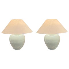 Washed Turquoise Ginger Jar Shaped Pair of Lamps, China, Contemporary