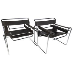 Pair of Wasilly Style Leather and Chrome Lounge Chairs