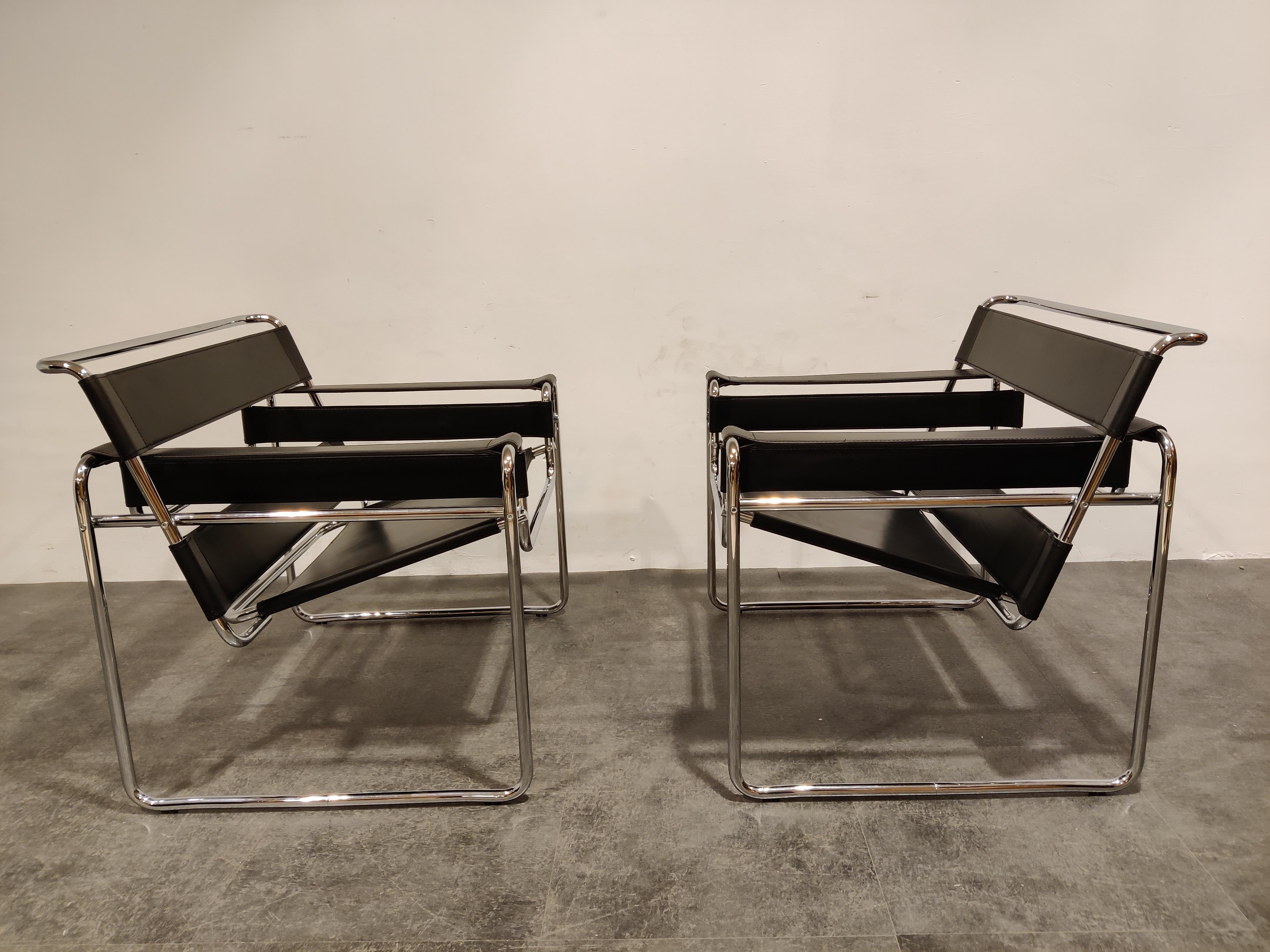 Leather Pair of Wassily Armchairs by Marcel Breuer, 1990s