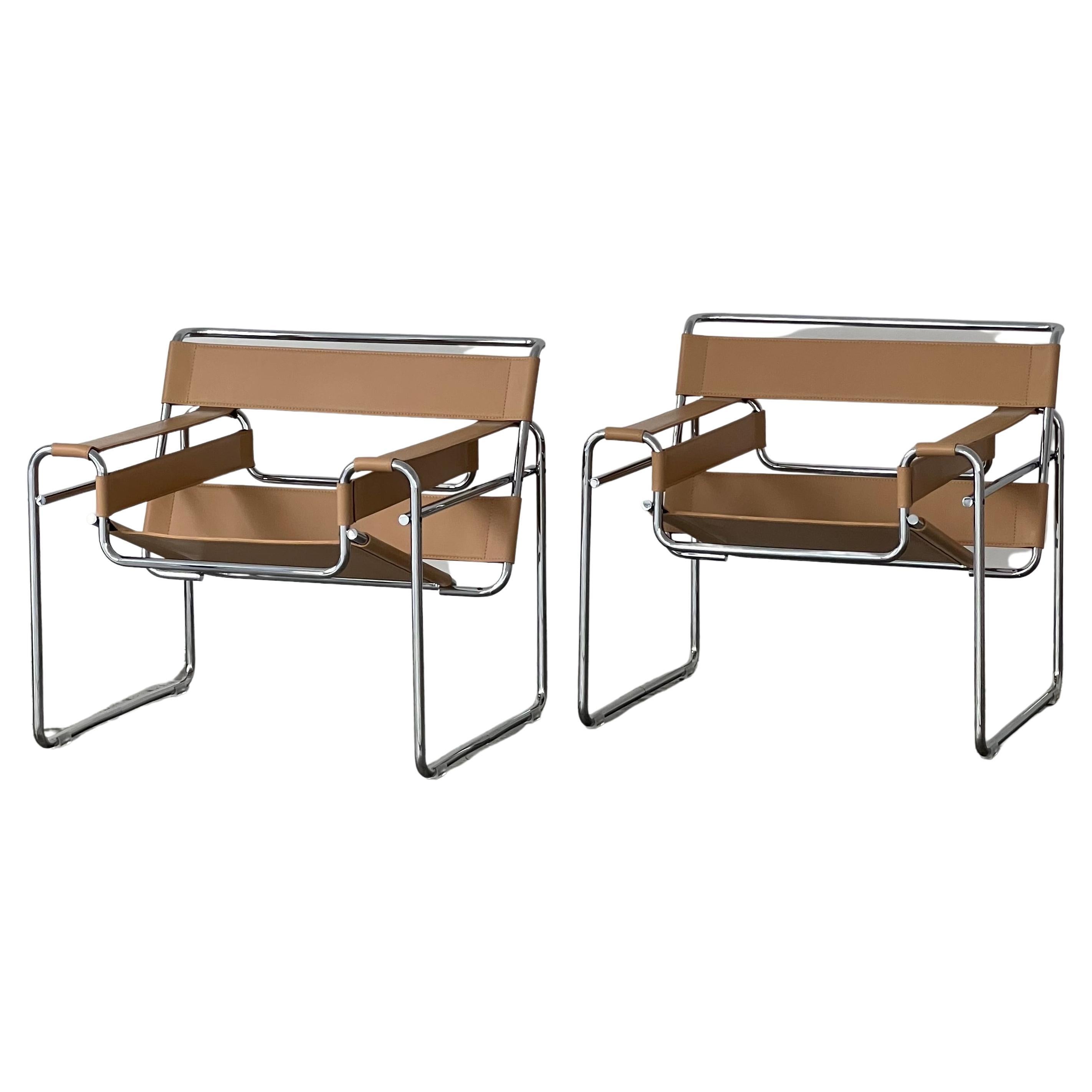 Pair of Wassily armchairs by Marcel Breuer Gavina edition Italy 1960s