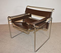 Pair of Wassily Chairs by Knoll in Brown Leather and Chrome