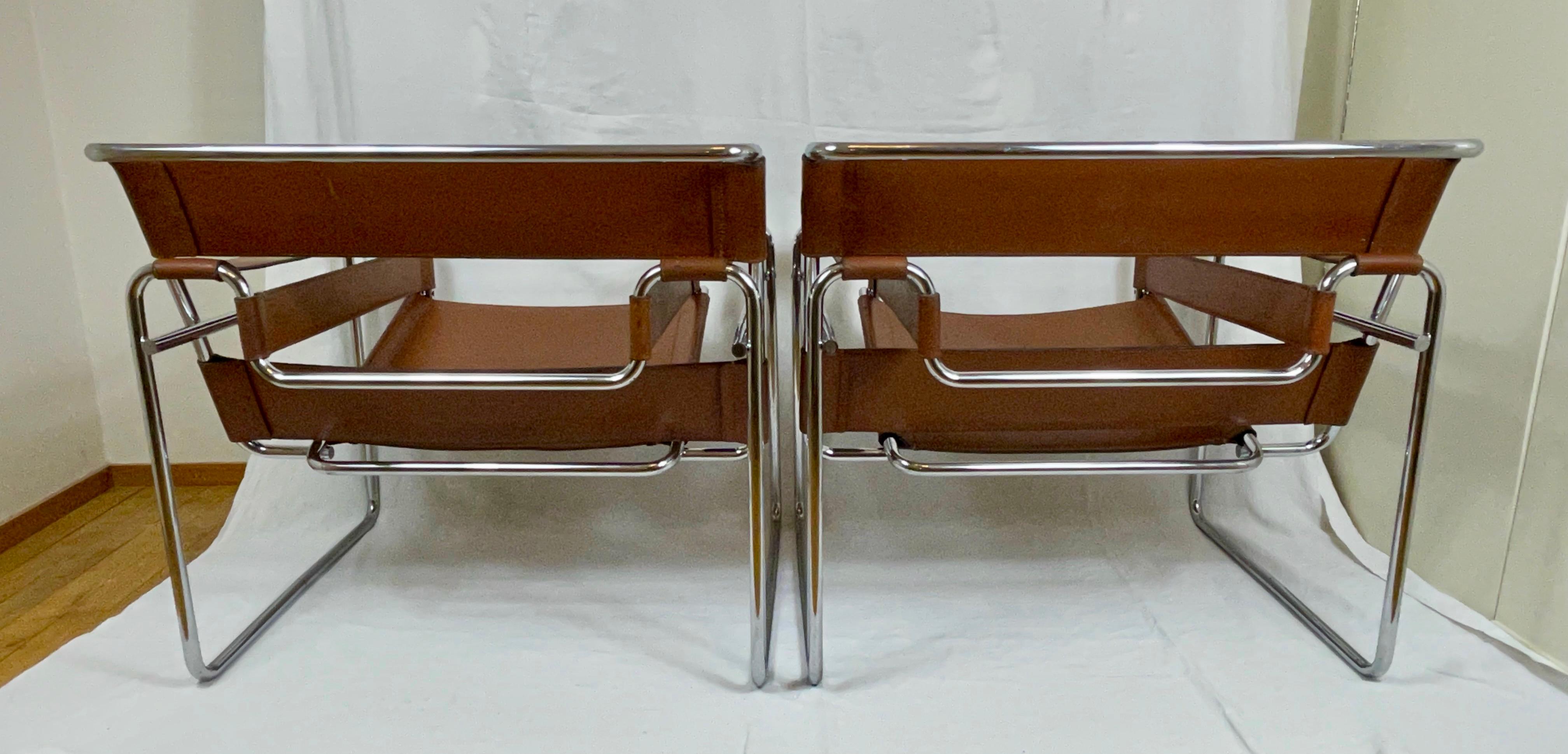 Leather Pair of Wassily Lounge Chairs by Marcel Breuer