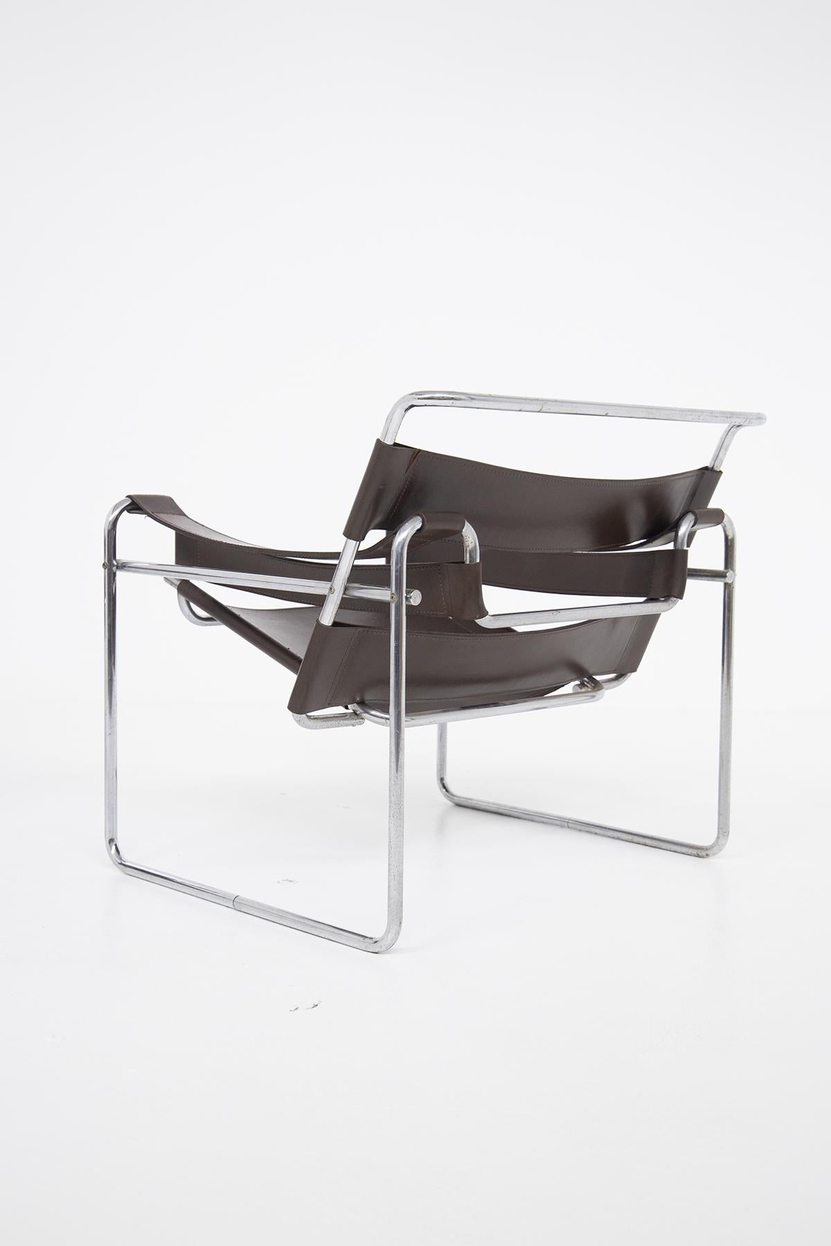 Leather Pair of Wassily Model B3 Lounge Chairs by Marcel Breuer for Gavina, 1970s