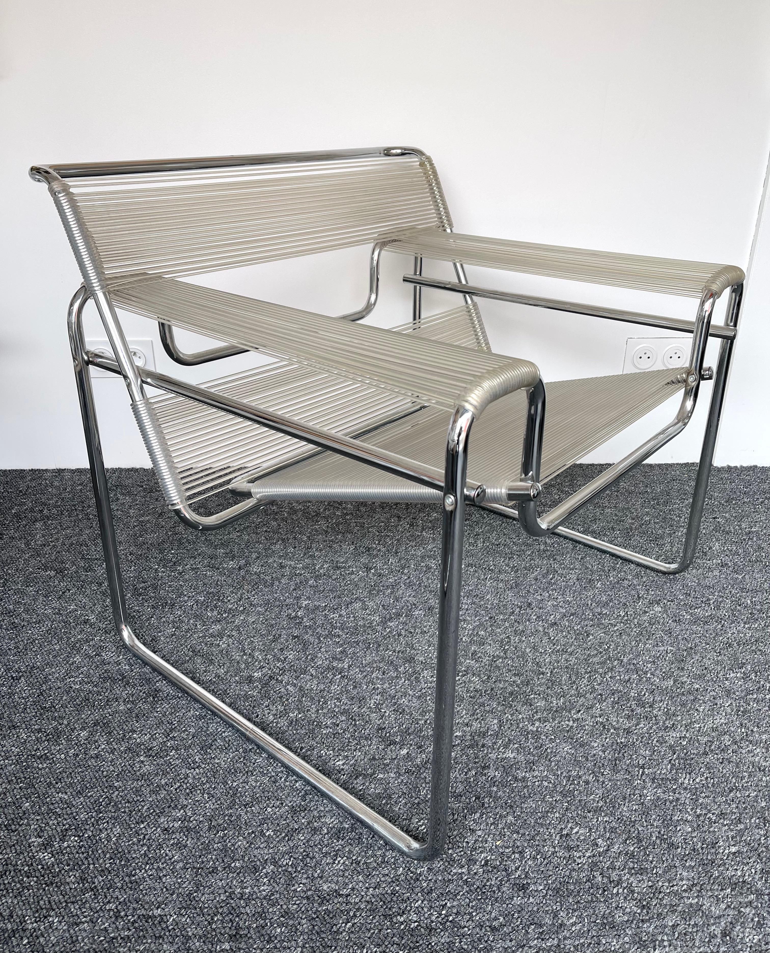 Mid-Century Modern Pair of Wassily Spaghetti Armchairs by Marcel Breuer, 1980s