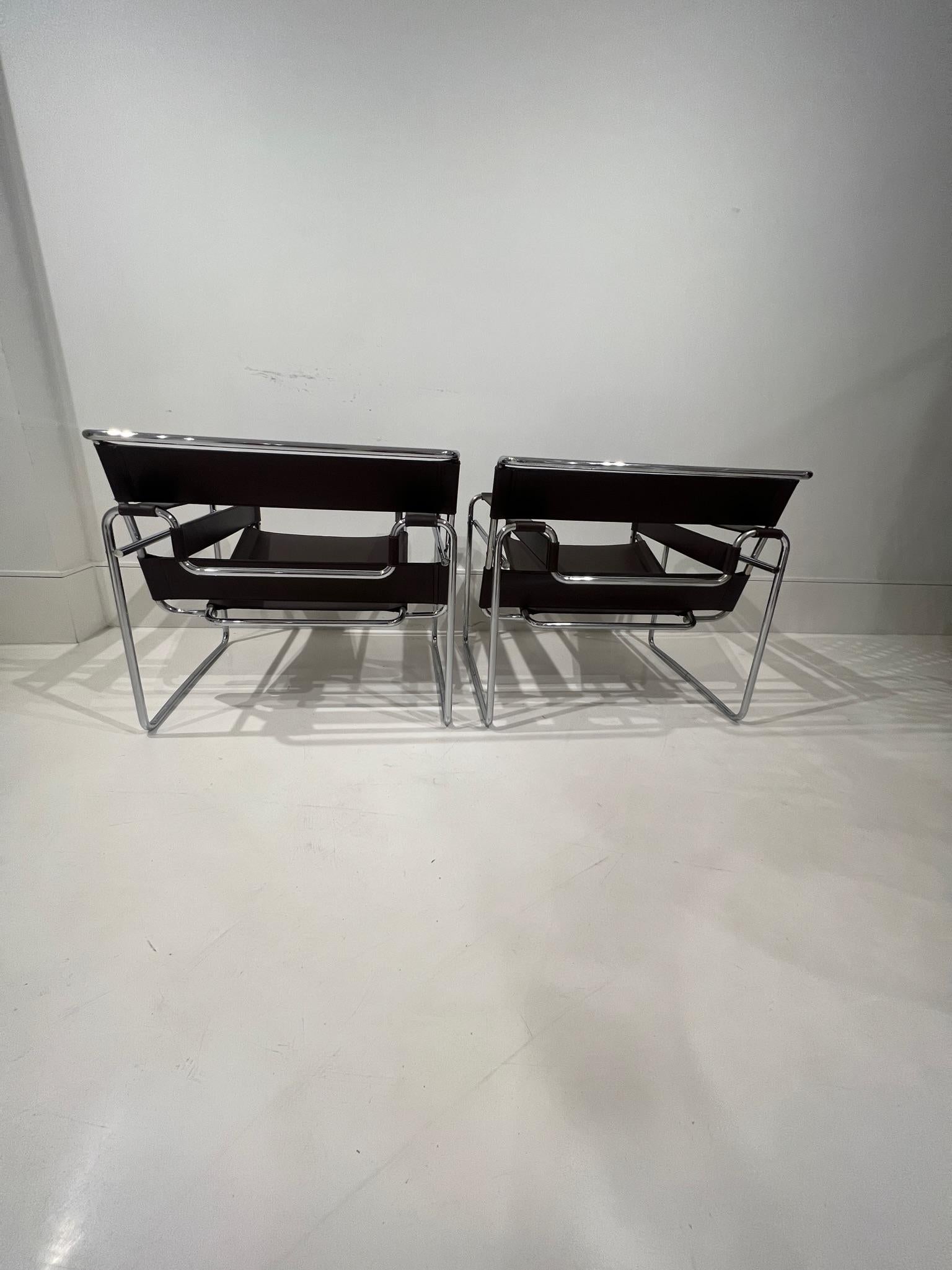 Leather Pair of Wassily Style Chairs