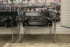Pair of Wassily Style Leather Chrome Armchairs 1980's Modern Contemporary