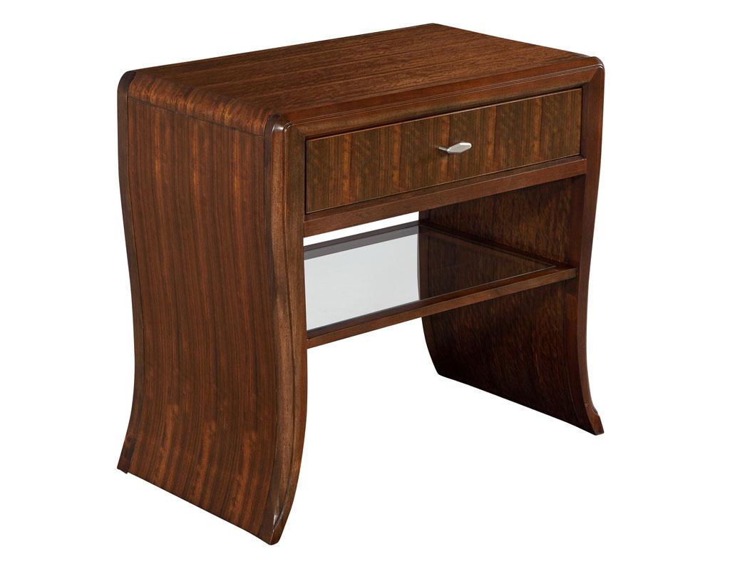 Mid-Century Modern Pair of Water Fall Mozambique and Mahogany Nightstands For Sale