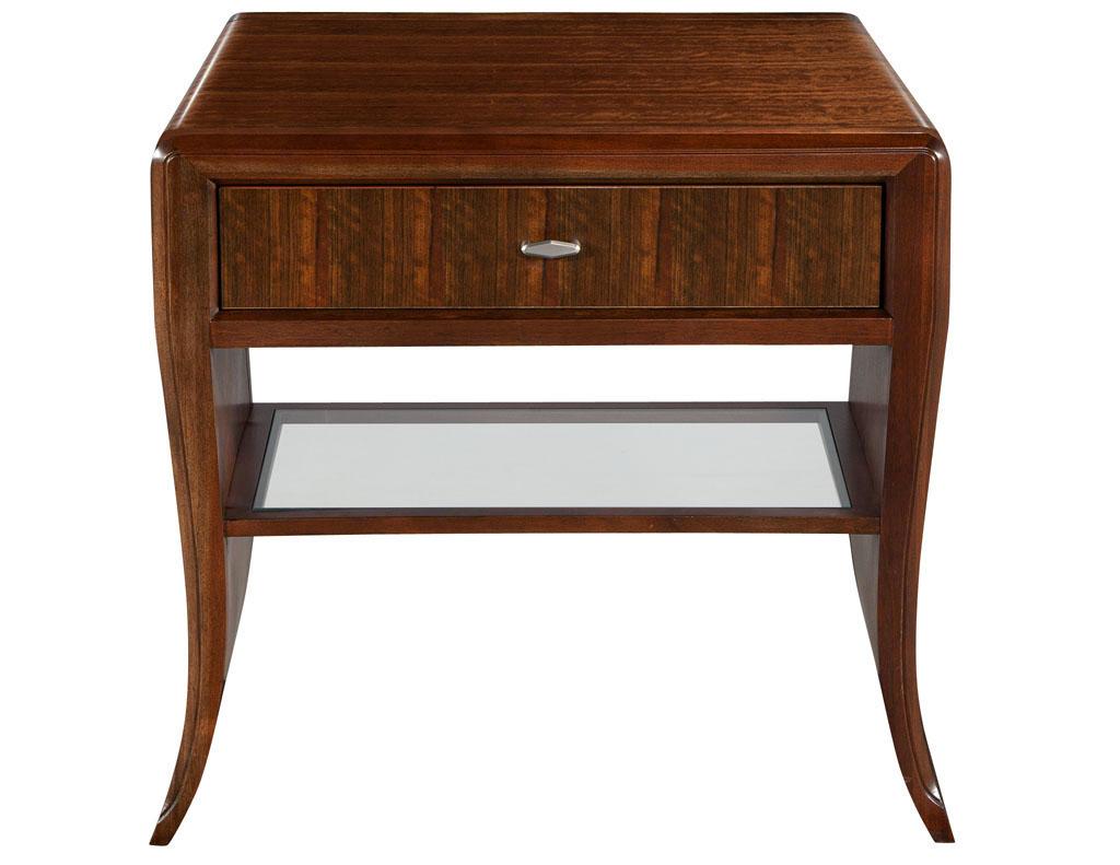 American Pair of Water Fall Mozambique and Mahogany Nightstands For Sale