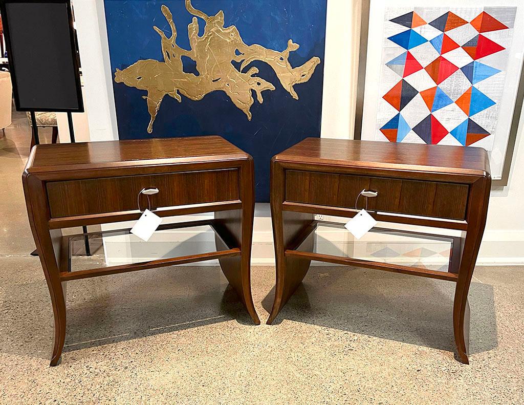 Pair of Water Fall Mozambique and Mahogany Nightstands For Sale 2