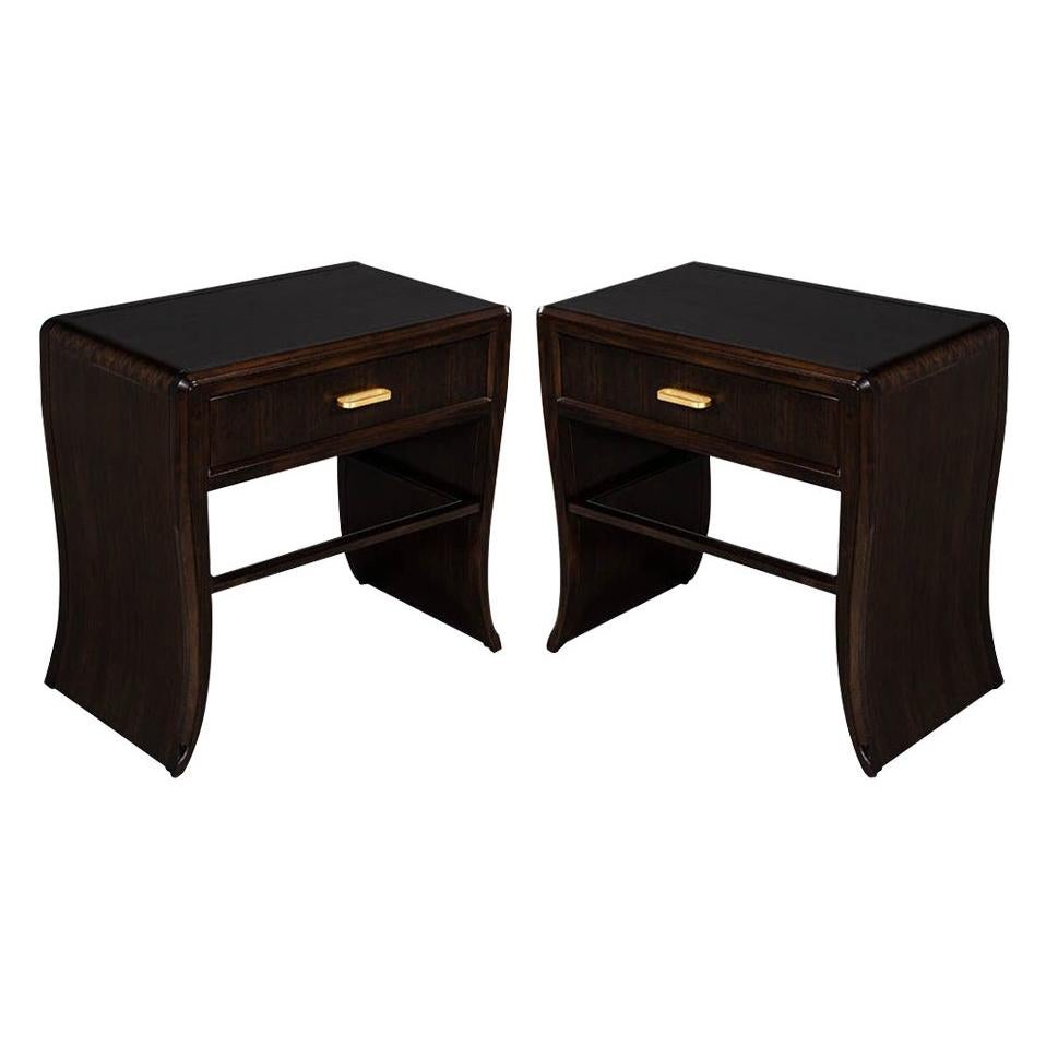 Pair of Water Fall Mozambique and Mahogany Nightstands
