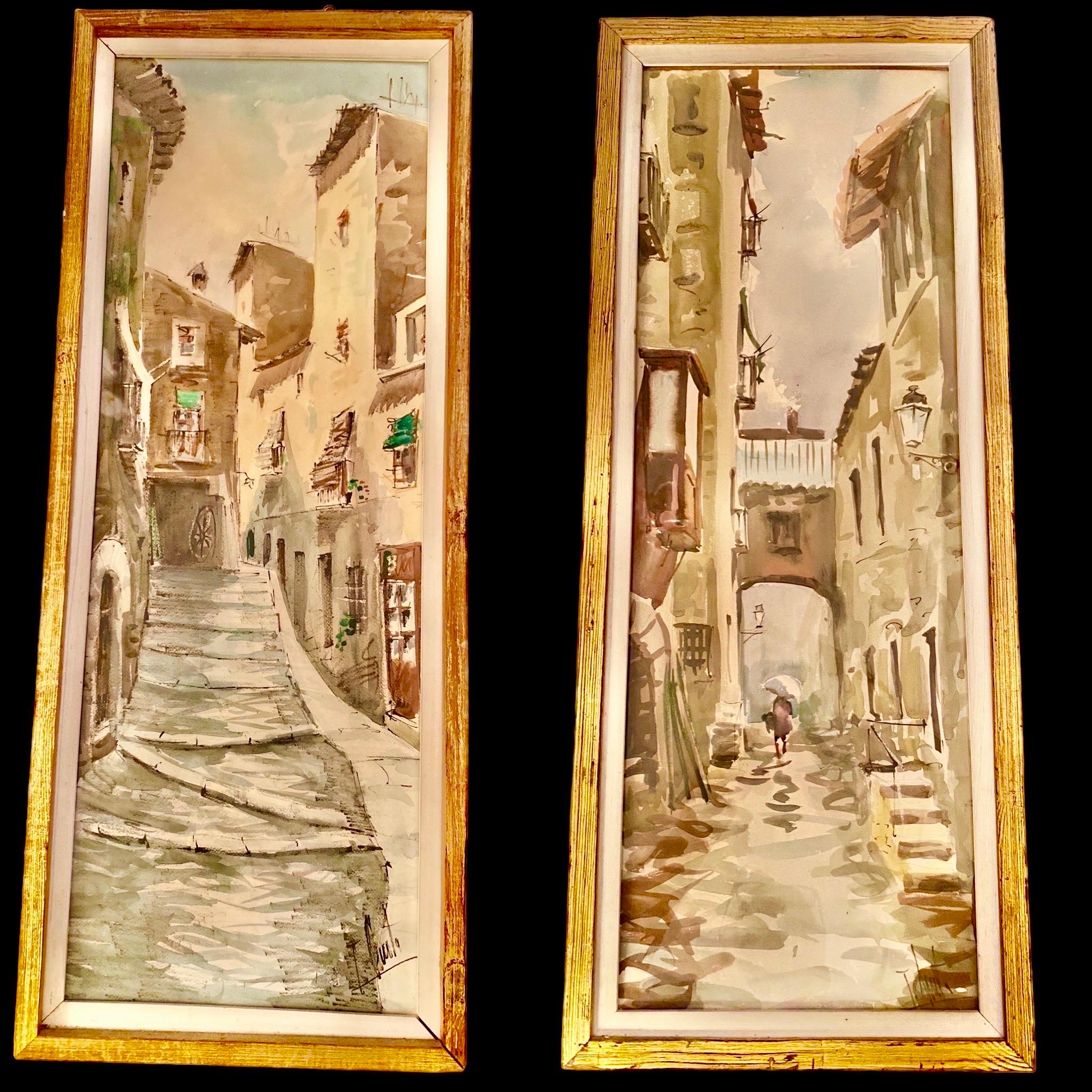 Superb pair of aquatints representing the life of an Iberian village in the Balearic region. Very nice performance and creation from the 50s/60s. It is rare to find a pair of this size and quality. Both works are signed.