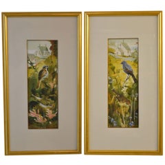 Pair of Watercolor Paintings of Birds by Purcell, Signed