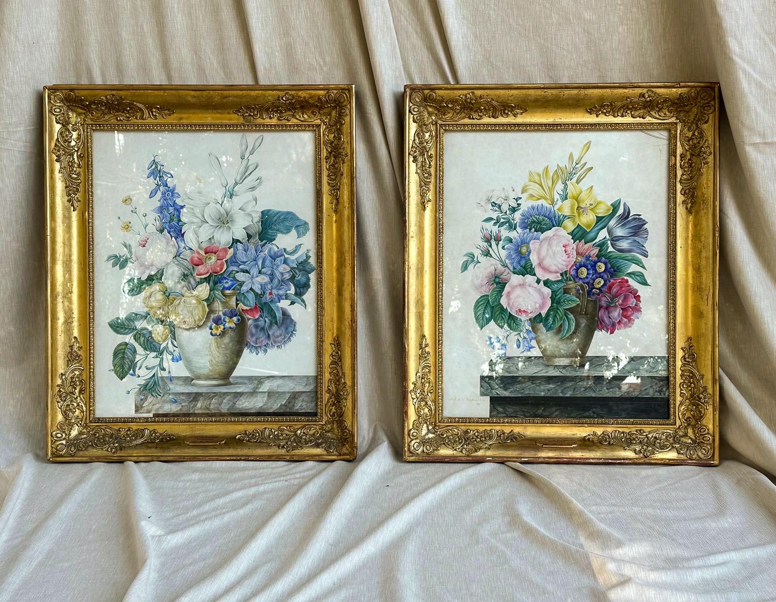 Neoclassical Pair of Watercolors - Marie Louise Anne Victoire de la Fouchardière (1814-1903)  For Sale