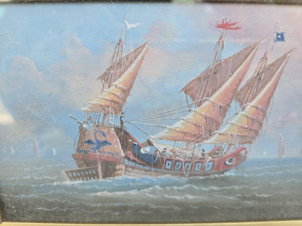 Paire d'aquarelles de bateaux chinois - 19e siècle en vente 2