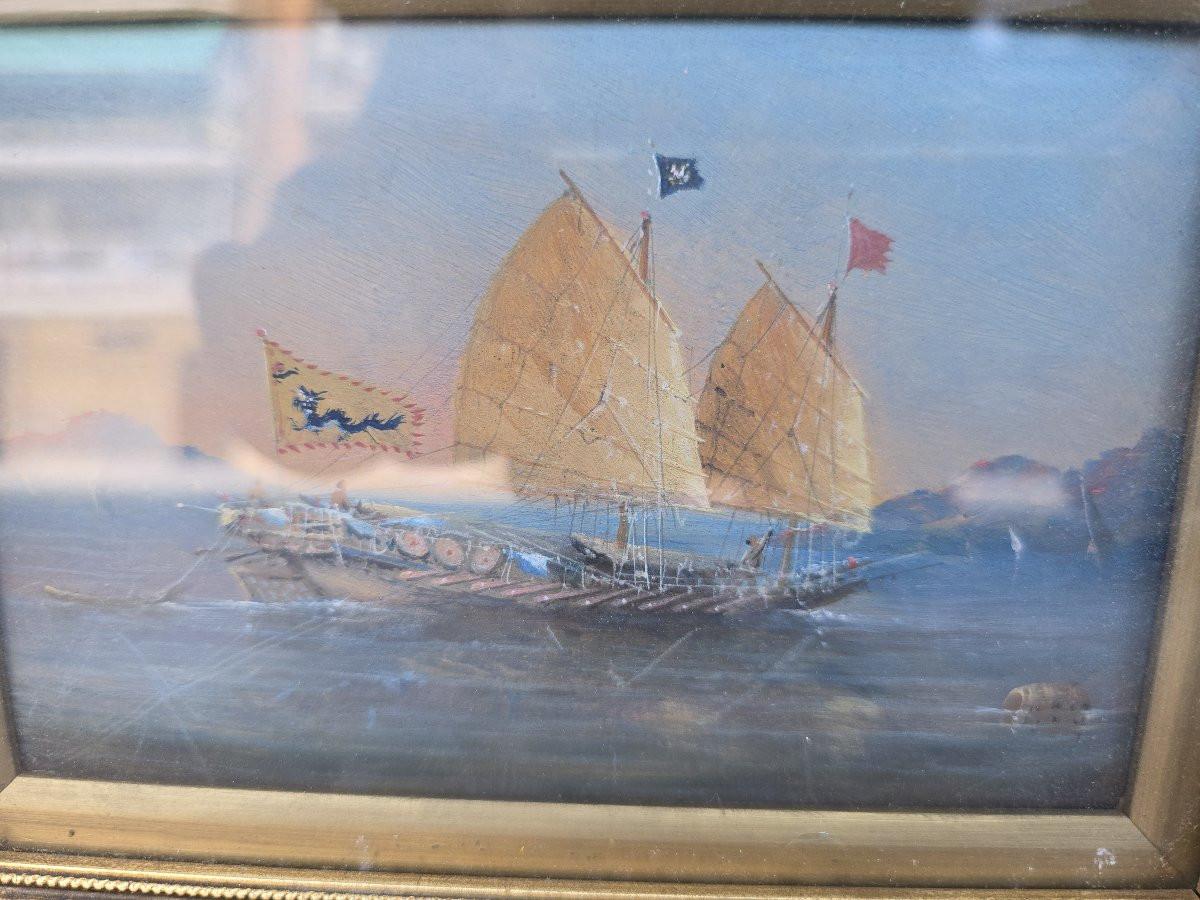 Paire d'aquarelles de bateaux chinois - 19e siècle en vente 3