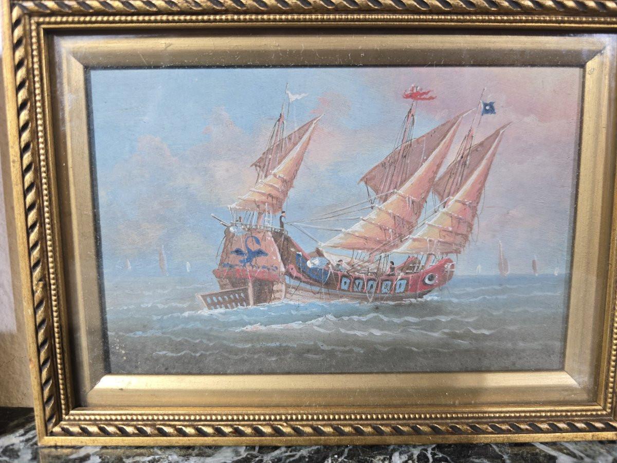 Chinois Paire d'aquarelles de bateaux chinois - 19e siècle en vente