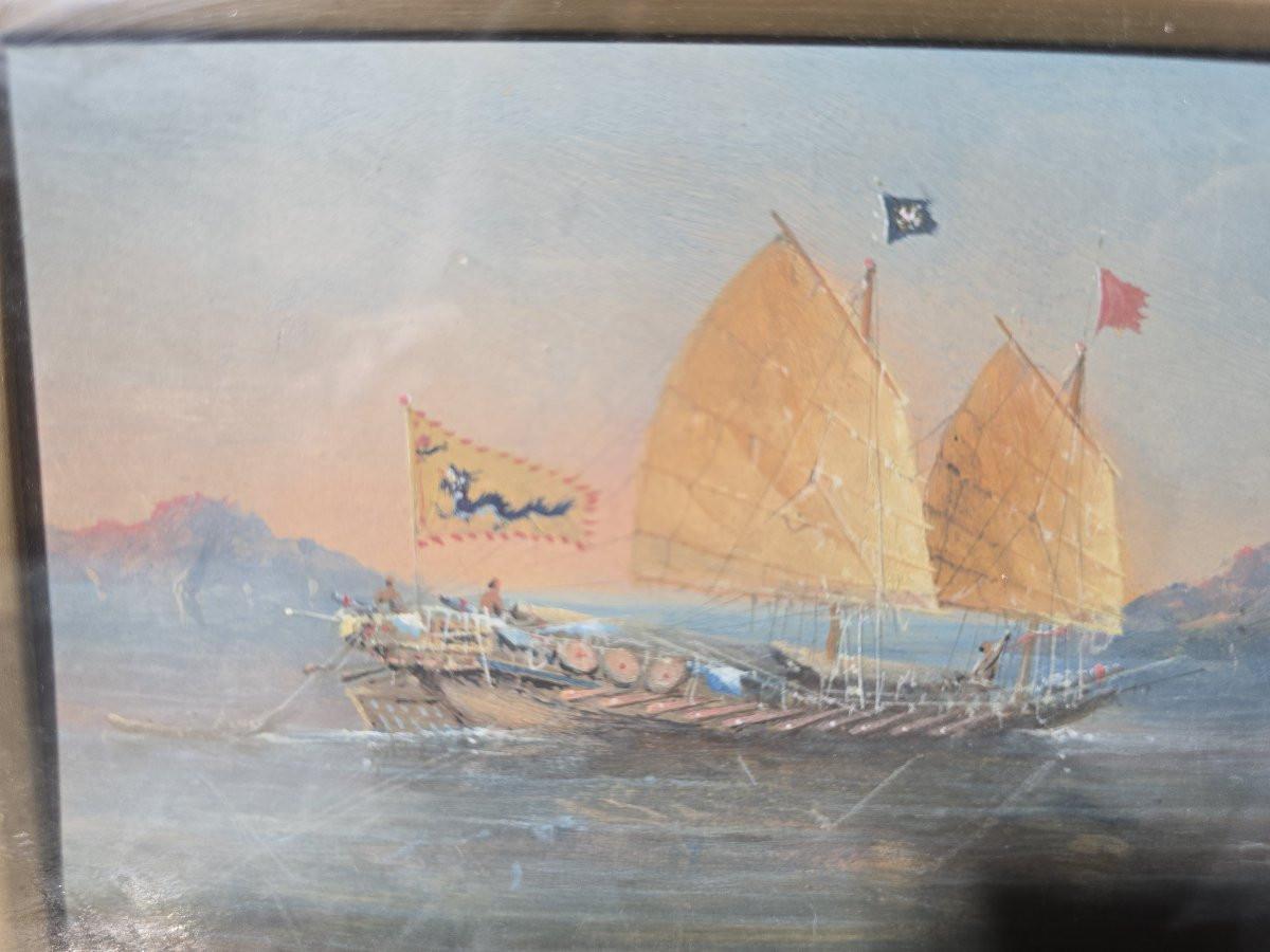 Paire d'aquarelles de bateaux chinois - 19e siècle Bon état - En vente à Madrid, ES