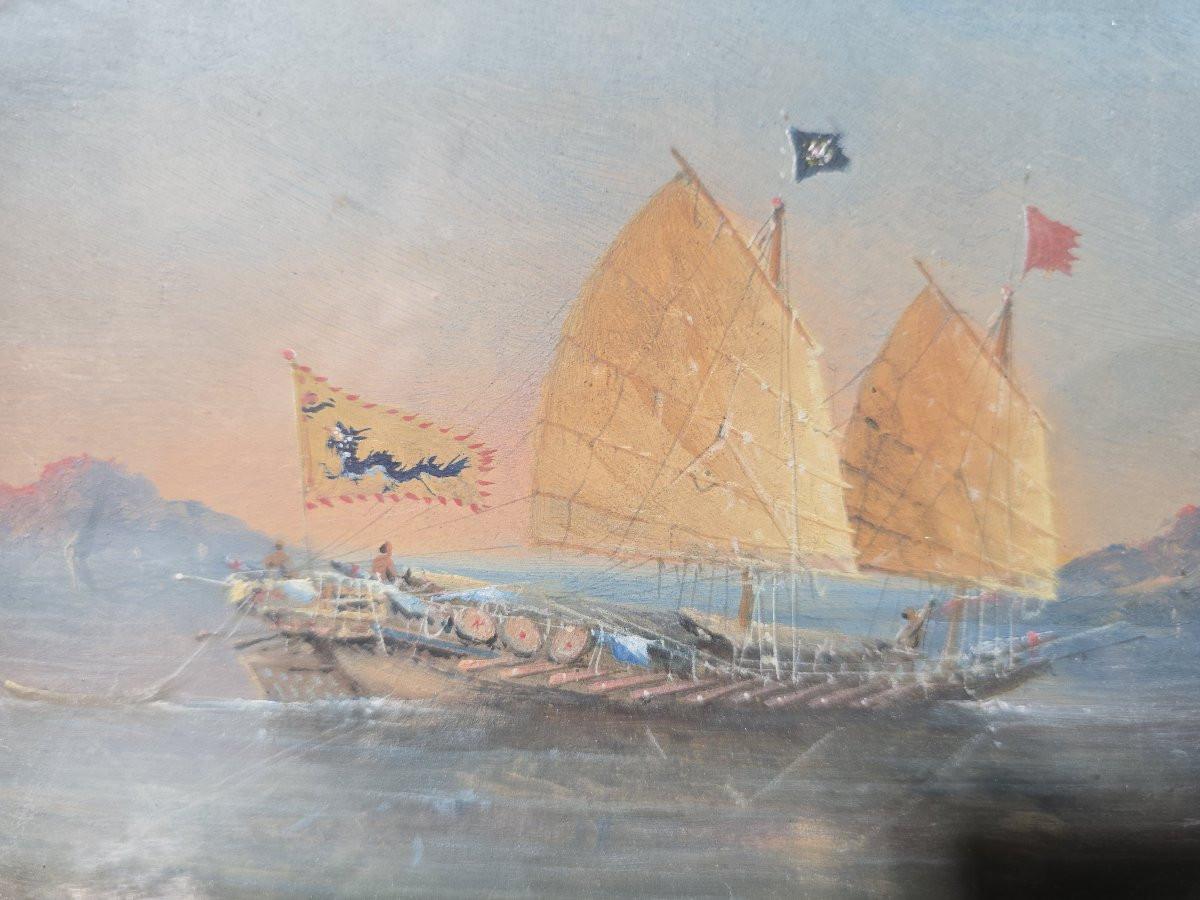 XIXe siècle Paire d'aquarelles de bateaux chinois - 19e siècle en vente