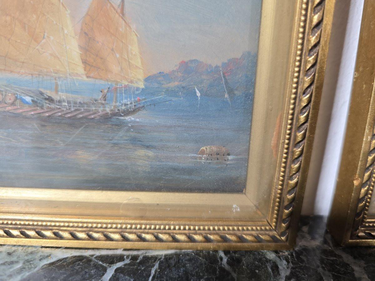 Papier Paire d'aquarelles de bateaux chinois - 19e siècle en vente