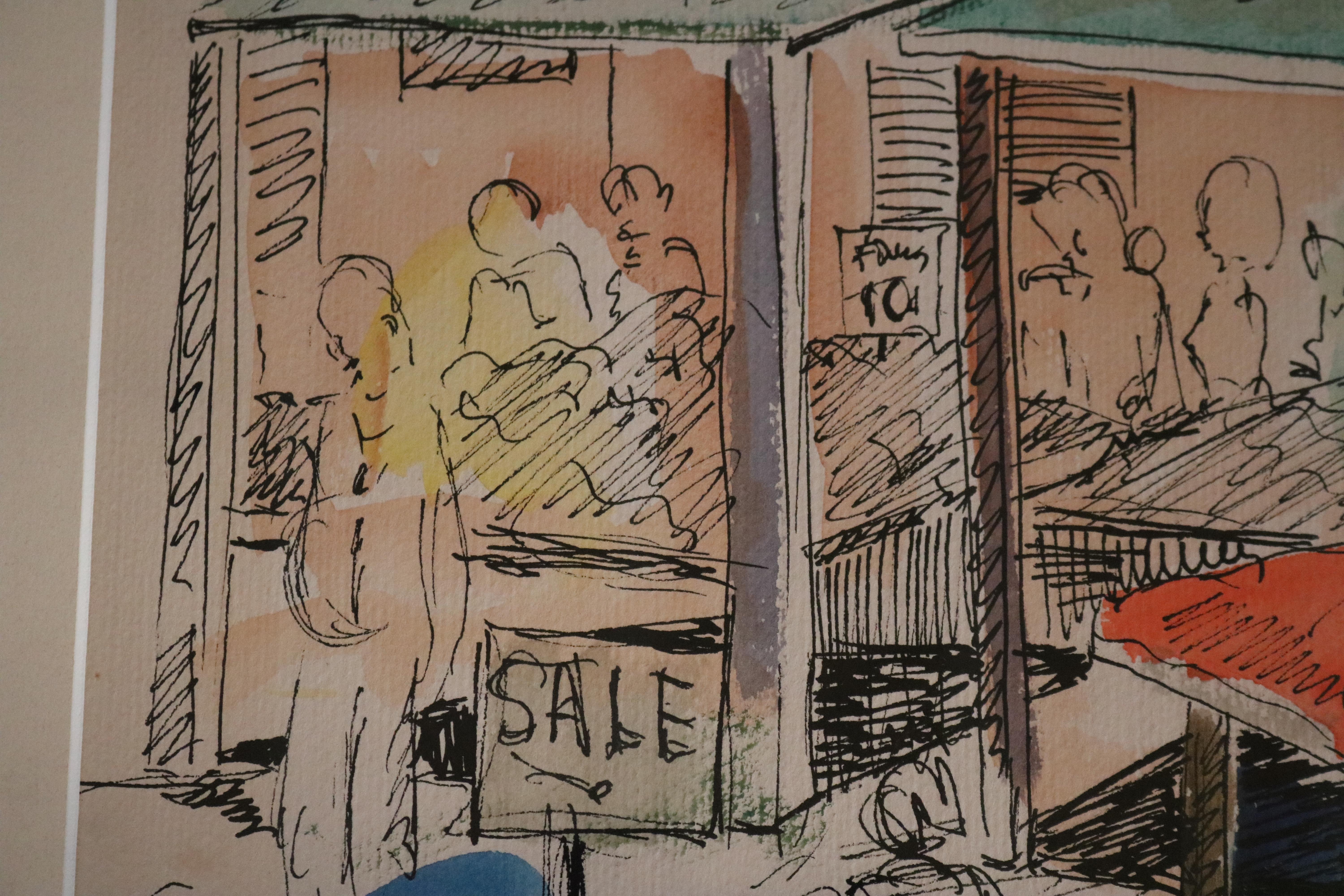 A pair of watercolor paintings of an outdoor market on Maxwell Street in Chicago by Artist David Segel. Signed and dated '49. 
David Segel is an internationally acclaimed and respected artist. After studying at the Carnegie Institute in Pittsburgh,