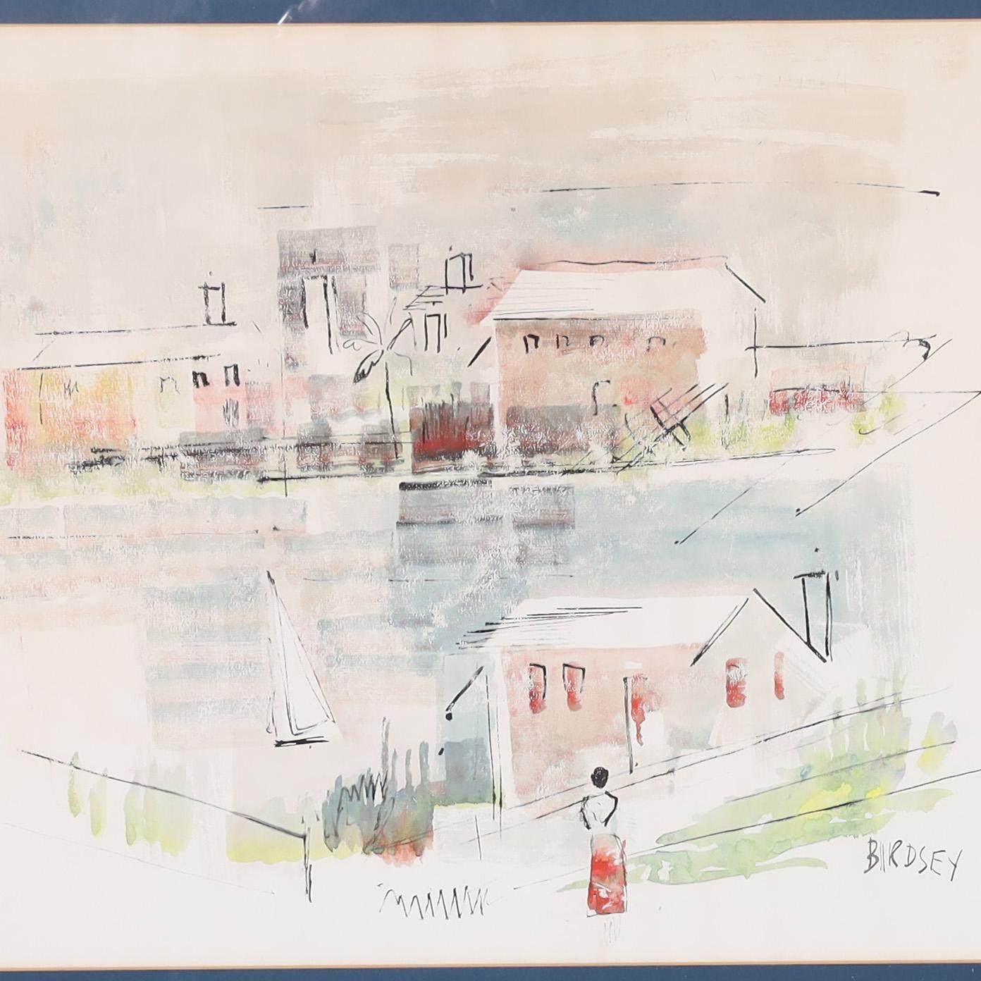 Mid-Century Modern Pair of Watercolors on Paper of Bermuda by Alfred Birdsey