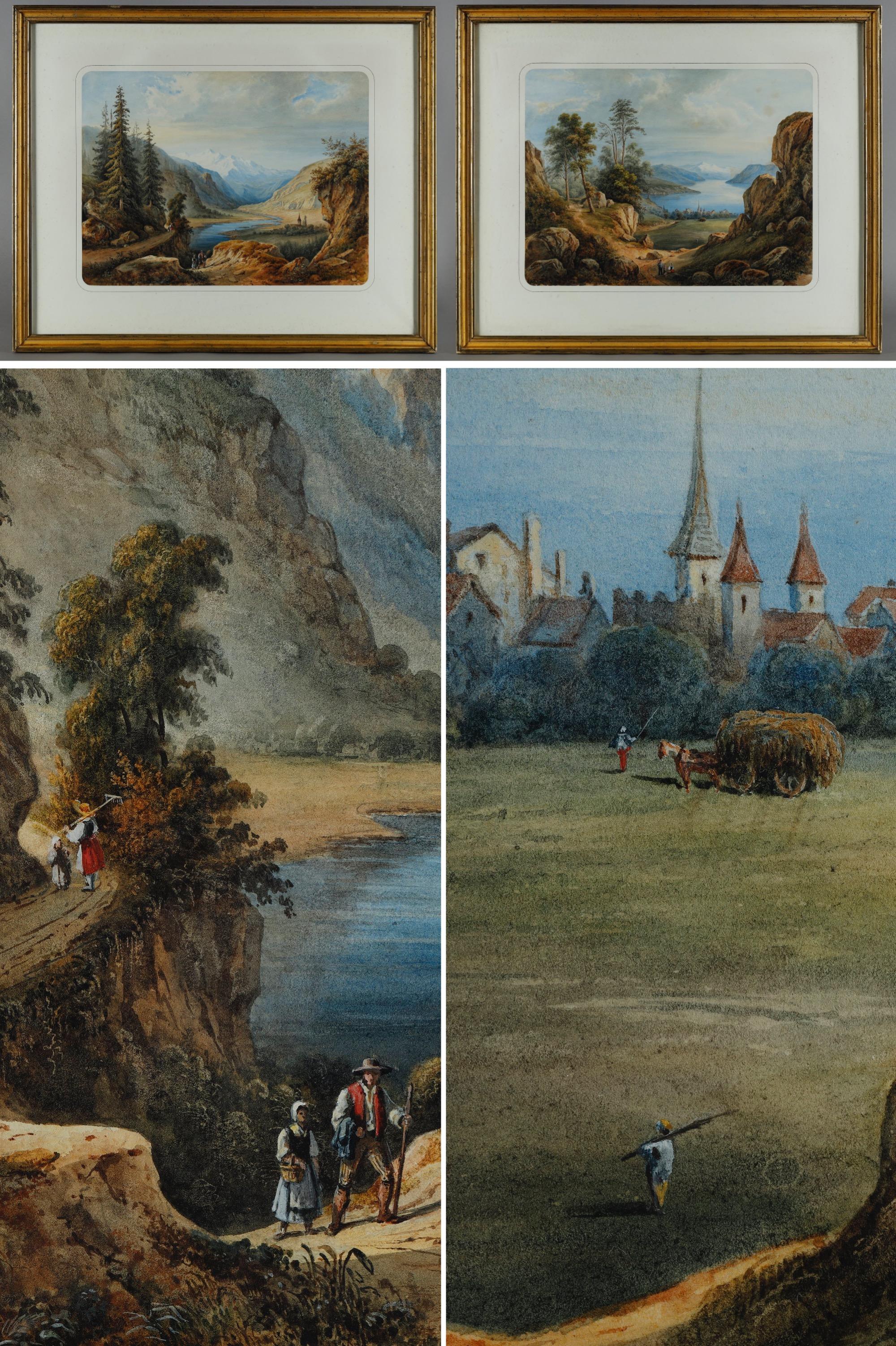 Pair of watercolors signed by François-Jules Collignon  In Good Condition For Sale In Paris, FR
