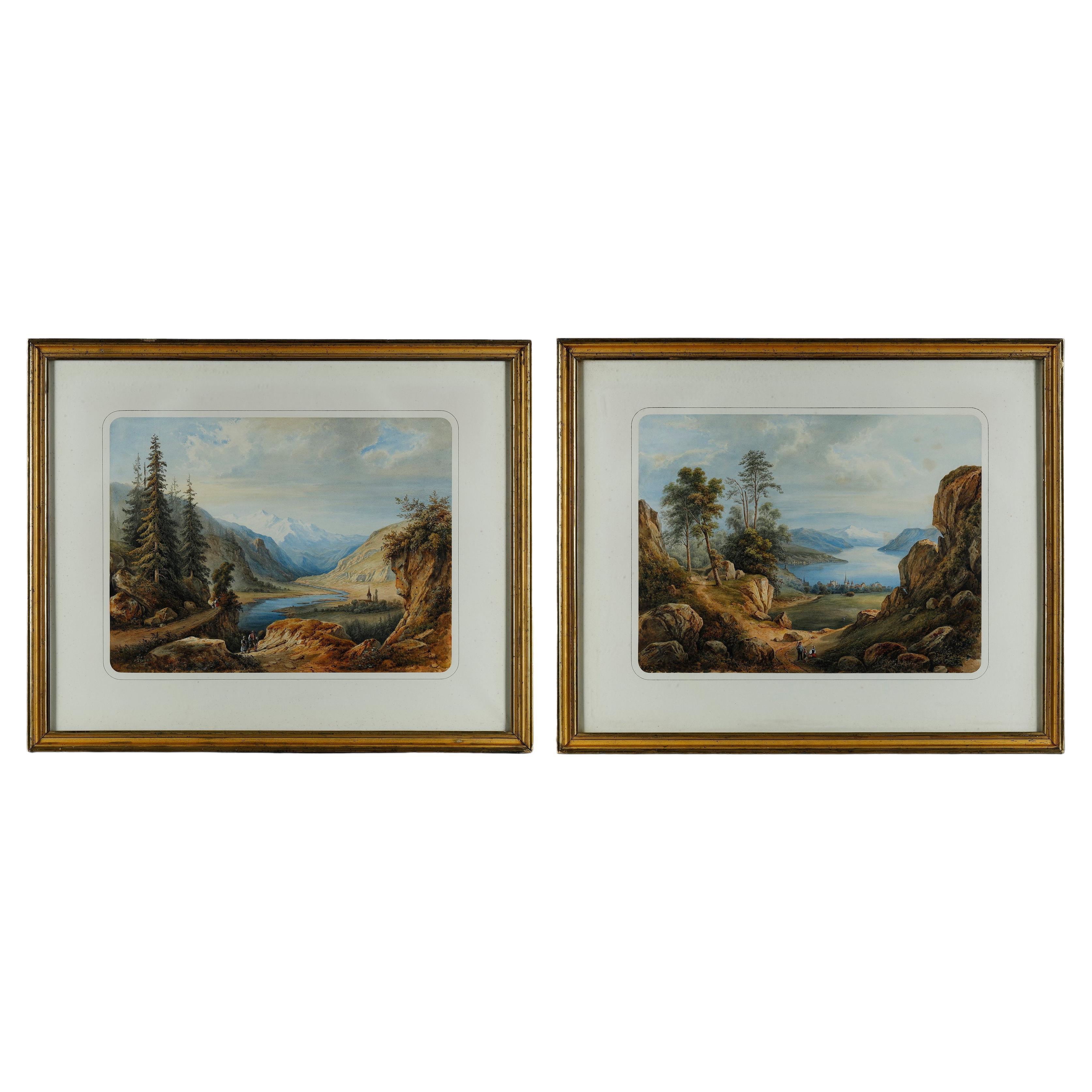 Pair of watercolors signed by François-Jules Collignon  For Sale