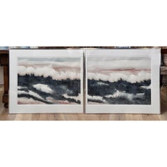 Pair of watercolors, Waves, framed, by Nancy Tuttle May, NC, 1985