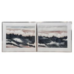 Pair of watercolors, Waves, framed, by Nancy Tuttle May, NC, 1985