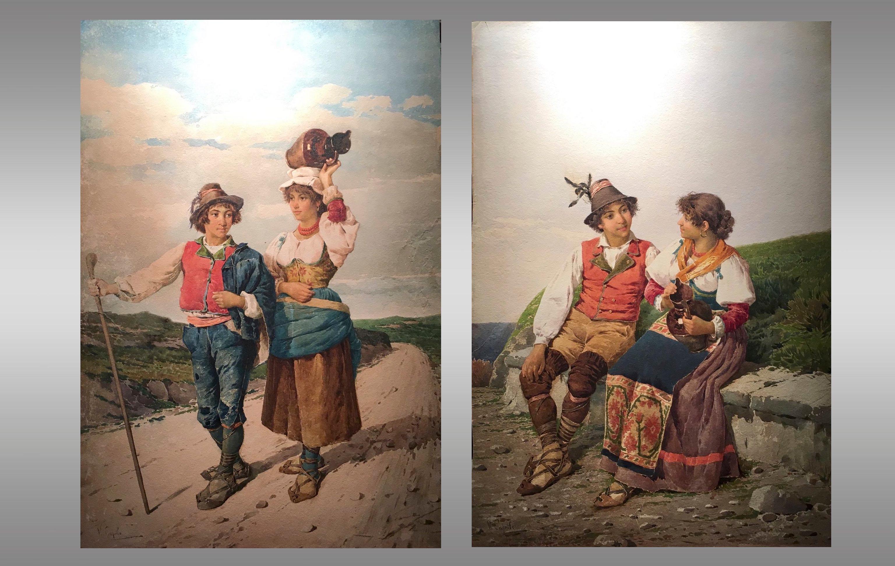 A pair of watercolors of Vicenzo Caprile (Naples 1856-1936)
A couple of young Neapolitans peasants dressed in typical costumes
Signed by Vicenzo Caprile.

      