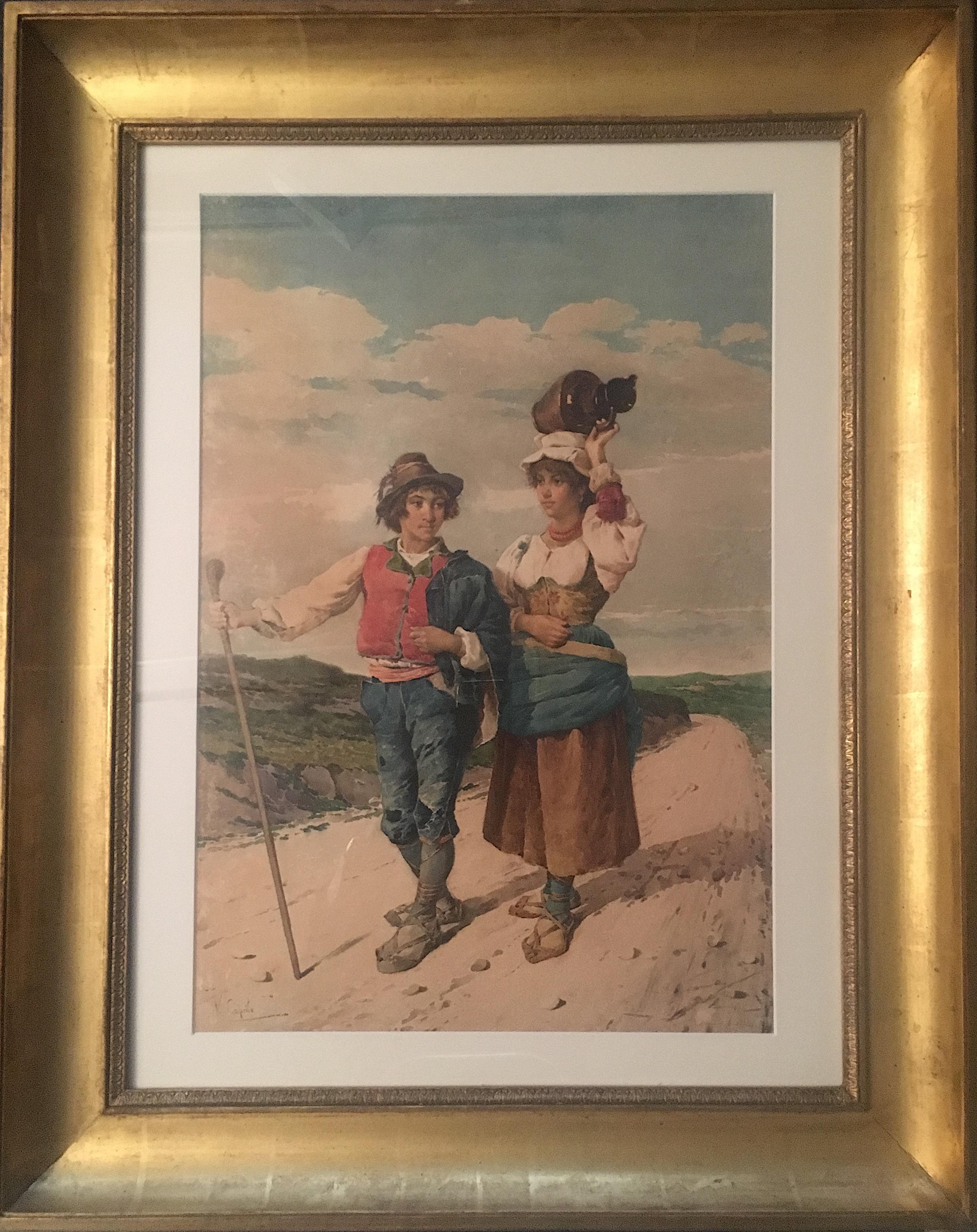 Italian Pair of Watercolours of Vicenzo Caprile For Sale