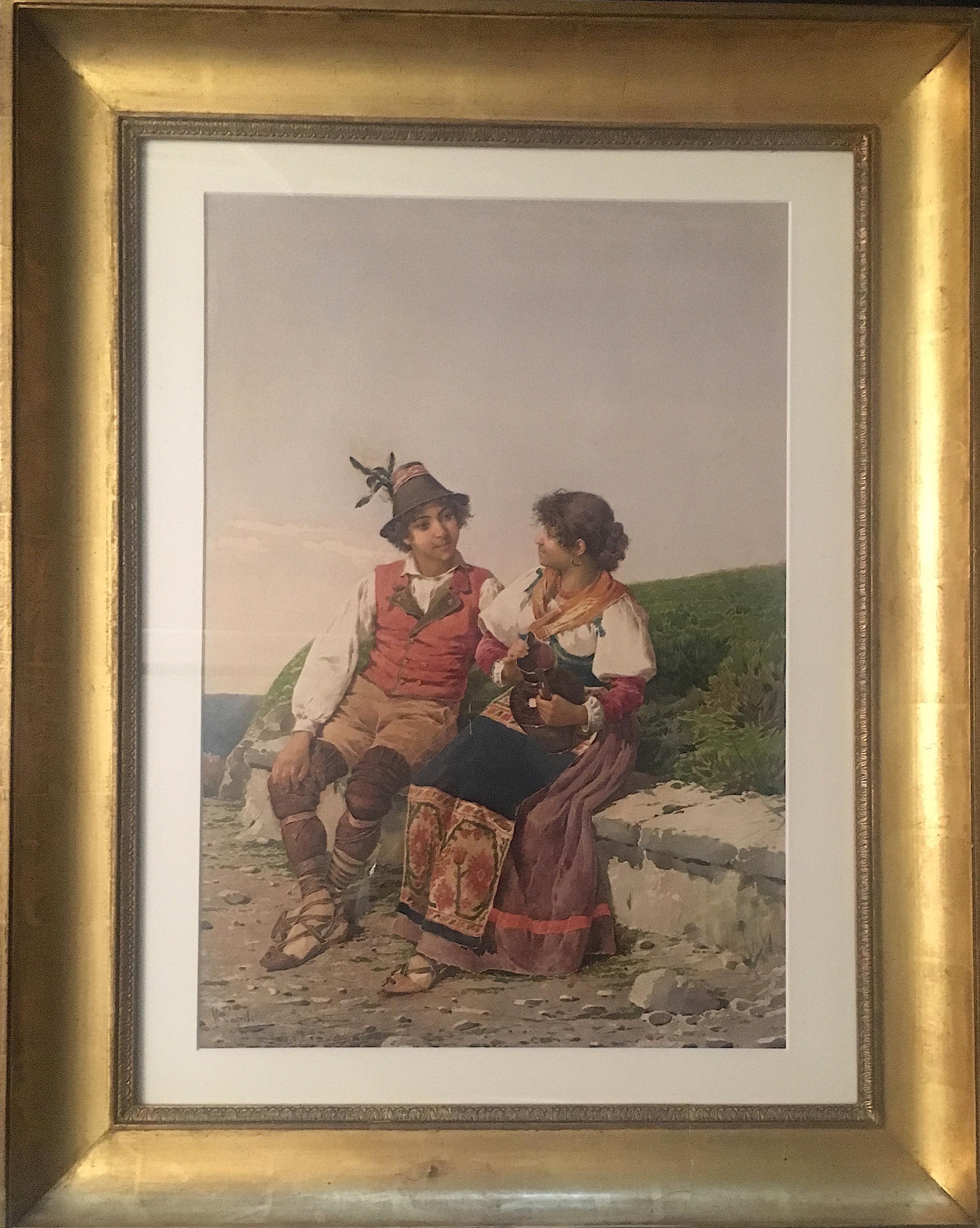 Pair of Watercolours of Vicenzo Caprile In Fair Condition For Sale In Saint-Ouen, FR