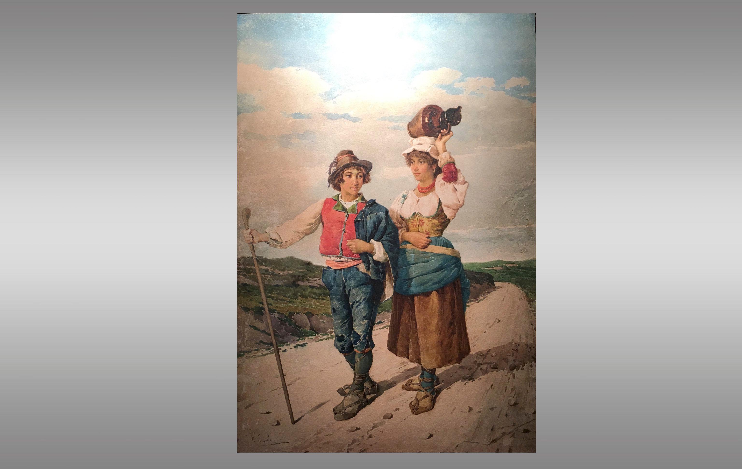 Wood Pair of Watercolours of Vicenzo Caprile For Sale
