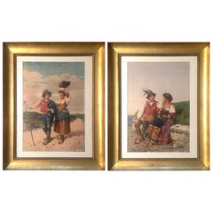 Pareja de acuarelas de Vicenzo Caprile