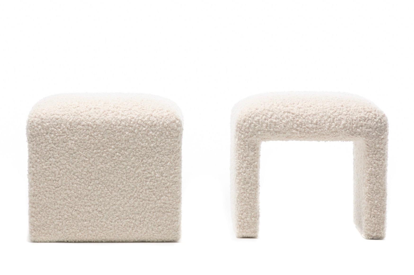 Mid-Century Modern Pair of Waterfall Benches in Ivory Bouclé by Directional, circa 1970s