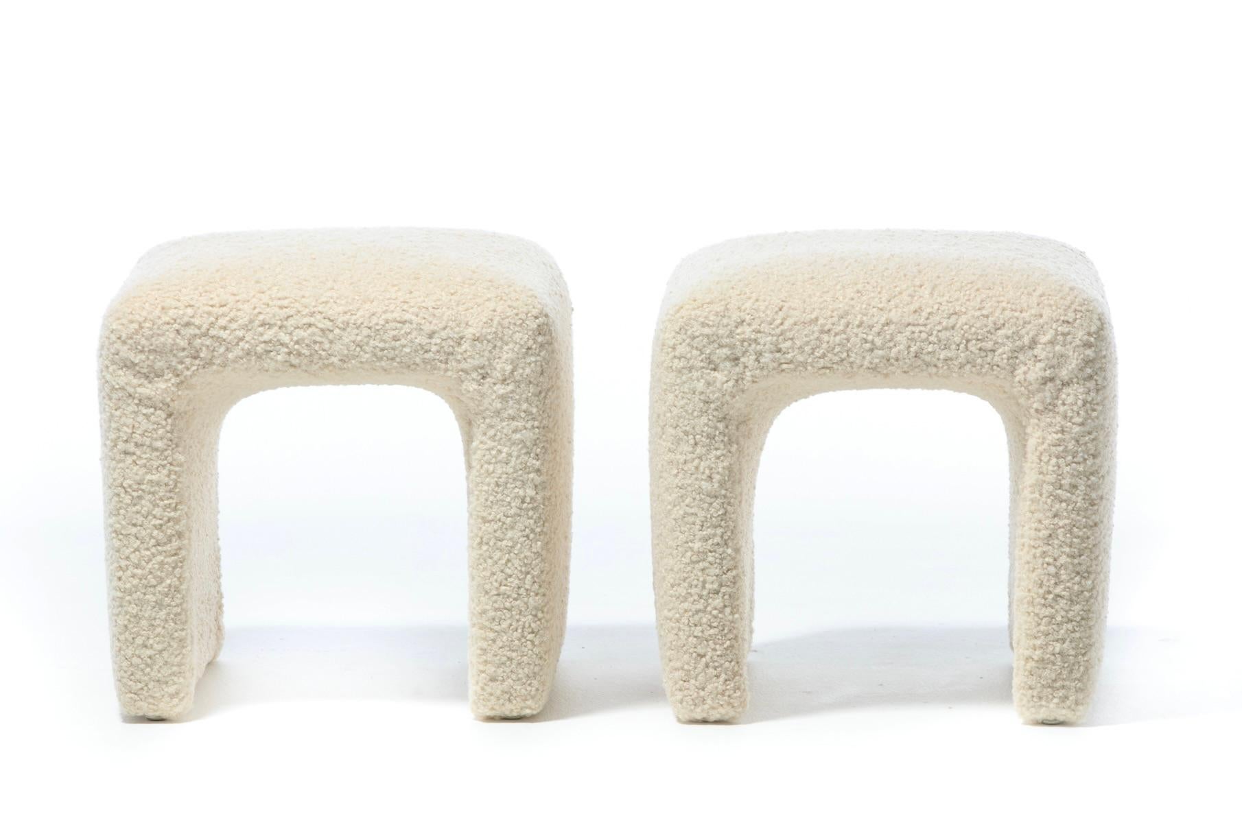 Pair of Waterfall Benches Newly Upholstered in Ivory White Bouclé, circa 1970s For Sale 12