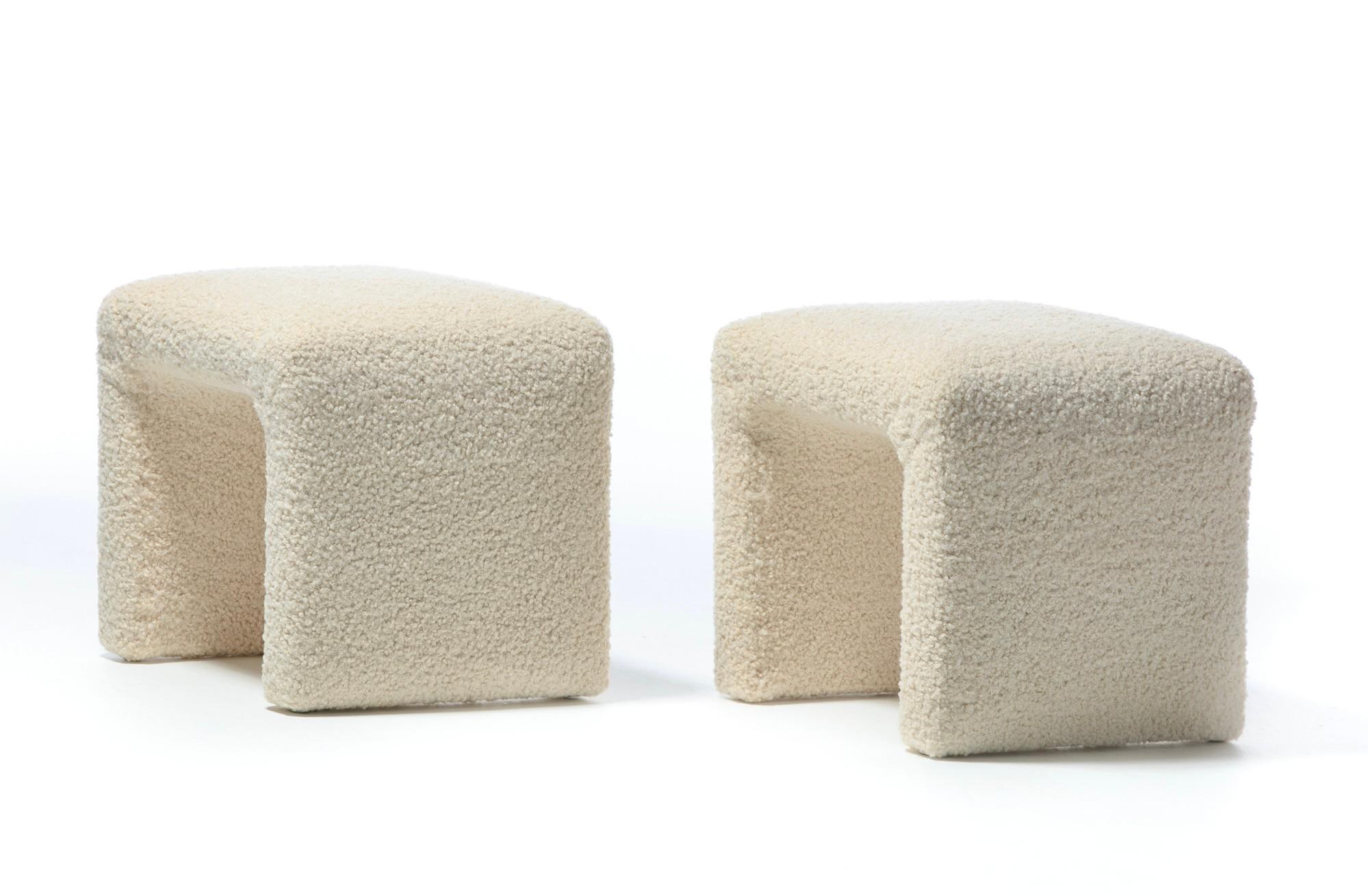 American Pair of Waterfall Benches Newly Upholstered in Ivory White Bouclé, circa 1970s For Sale